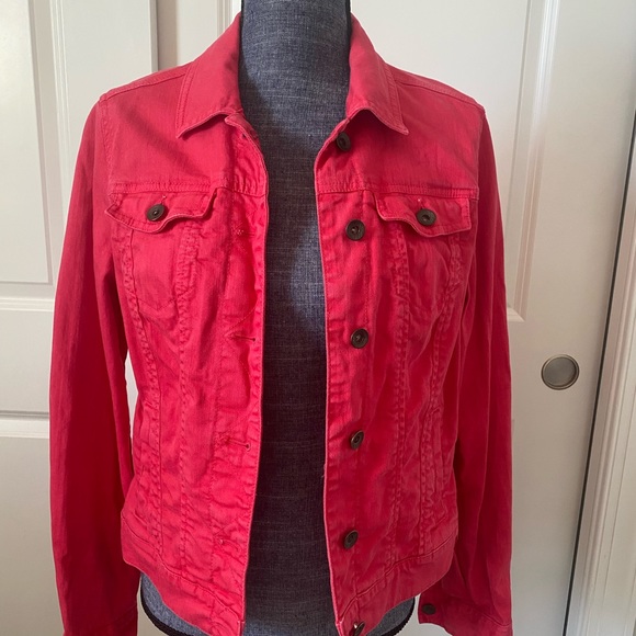 Tommy Hilfiger Women’s Pink Denim Jeans Trucker Cotton Jacket Button Front Sz M - Picture 3 of 14